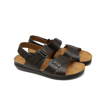 Dark Brown Leather & Rubber Sole Sandals For Men